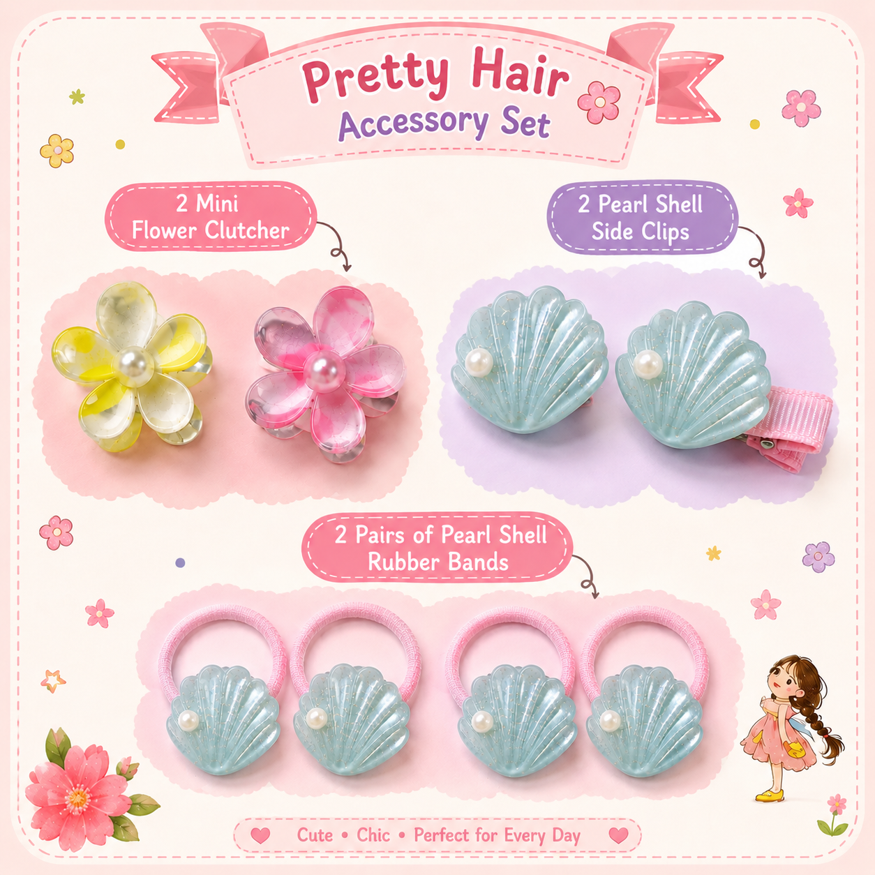 Pearl Shell And Flower Charm Set