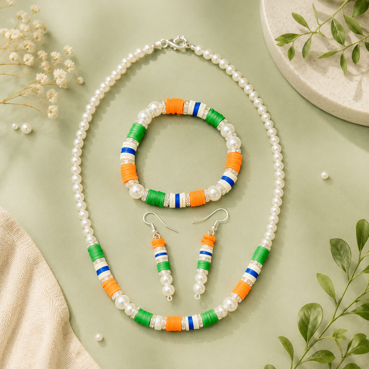 Tricolor Pearl Handmade Jewelry Set