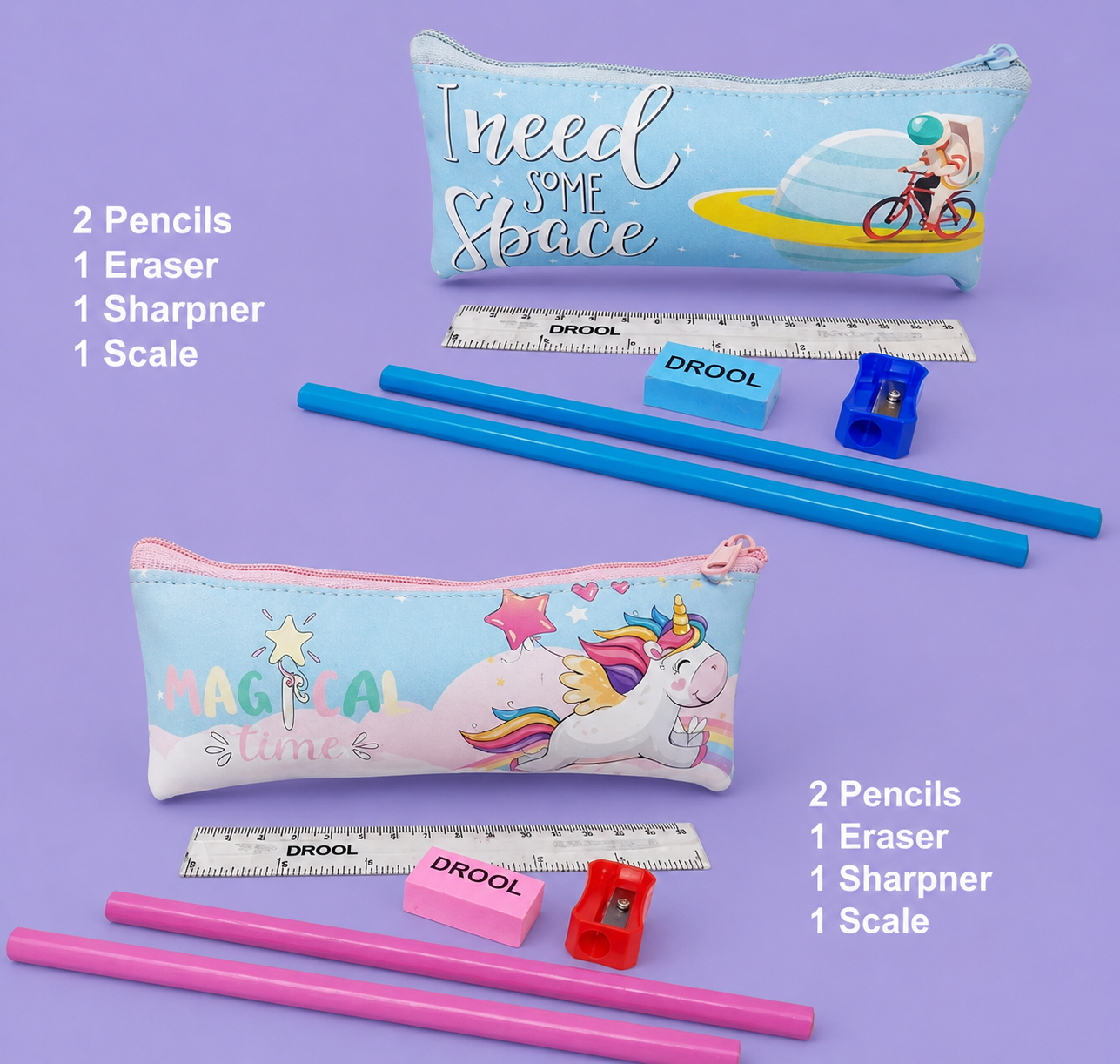 Cartoon Printed Multipurpose Pouch with Stationery (Any 1 design)