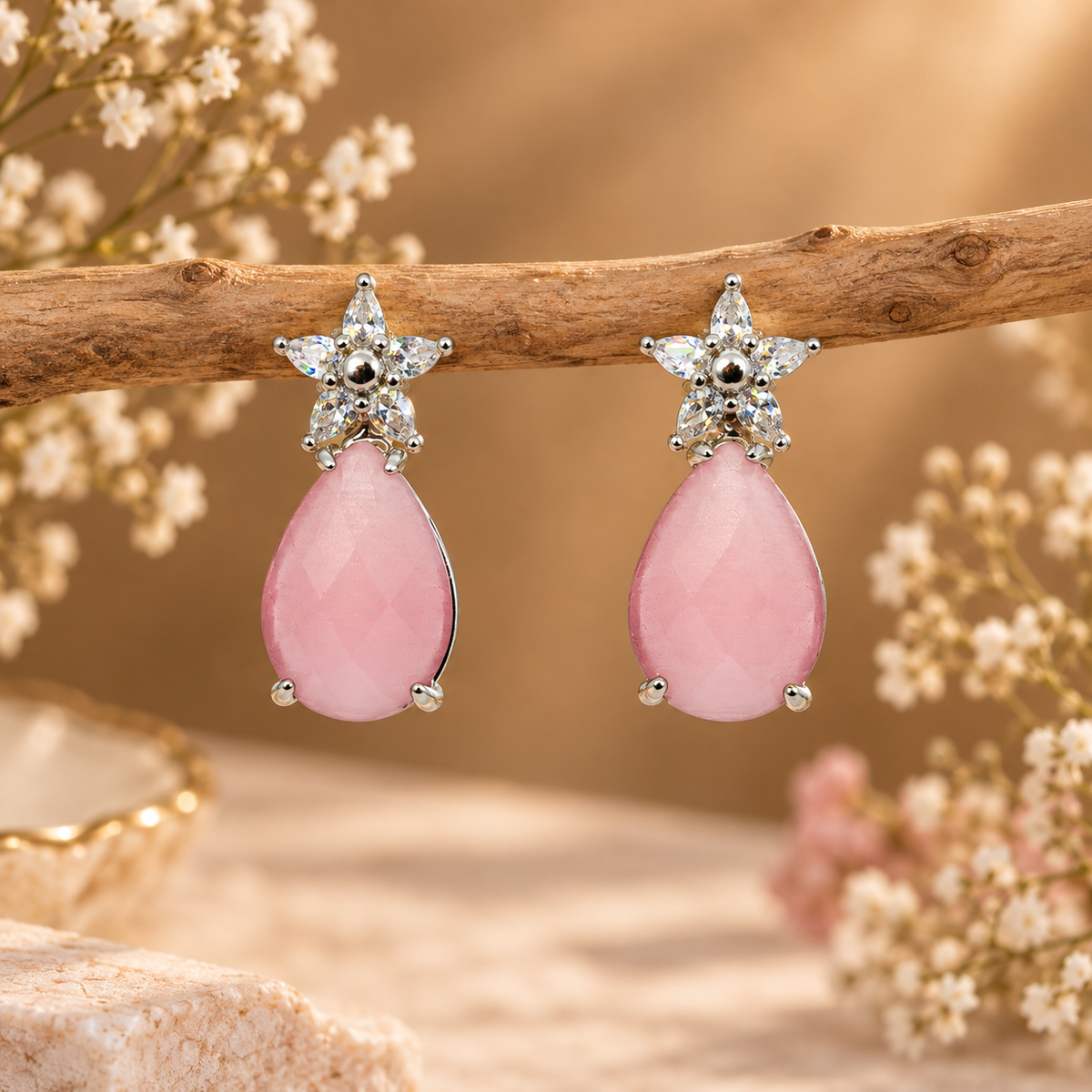 Crystal Teardrop Floral Statement Earrings