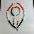Handmade Tricolor Beaded Jewelry Set with Leaf Pendant