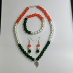 Handmade Tricolor Beaded Jewelry Set with Leaf Pendant