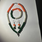 Handmade Tricolor Beaded Jewelry Set with Leaf Pendant