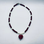 Handmade Burgundy Heart Pendant Beaded Necklace