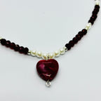 Handmade Burgundy Heart Pendant Beaded Necklace