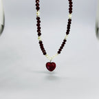 Handmade Burgundy Heart Pendant Beaded Necklace