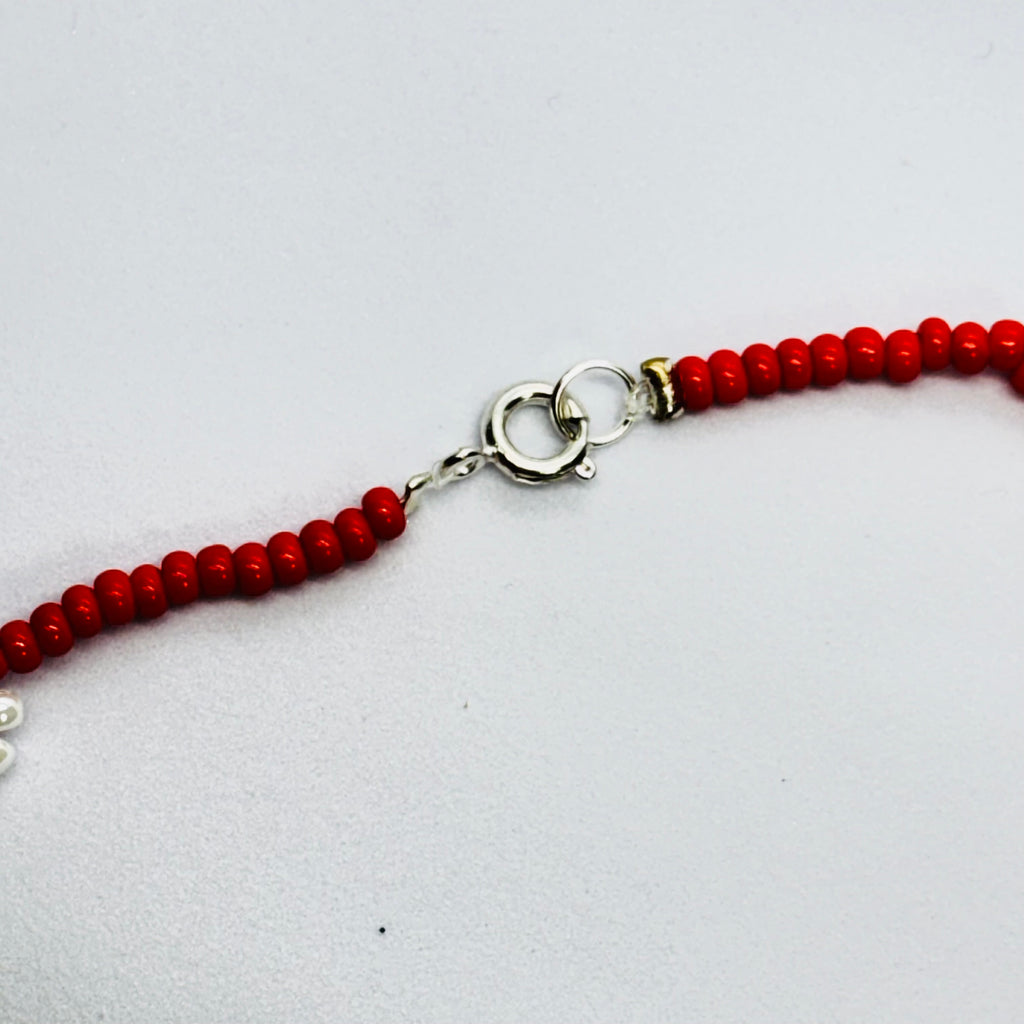 Handmade Red Floral Beaded Necklace
