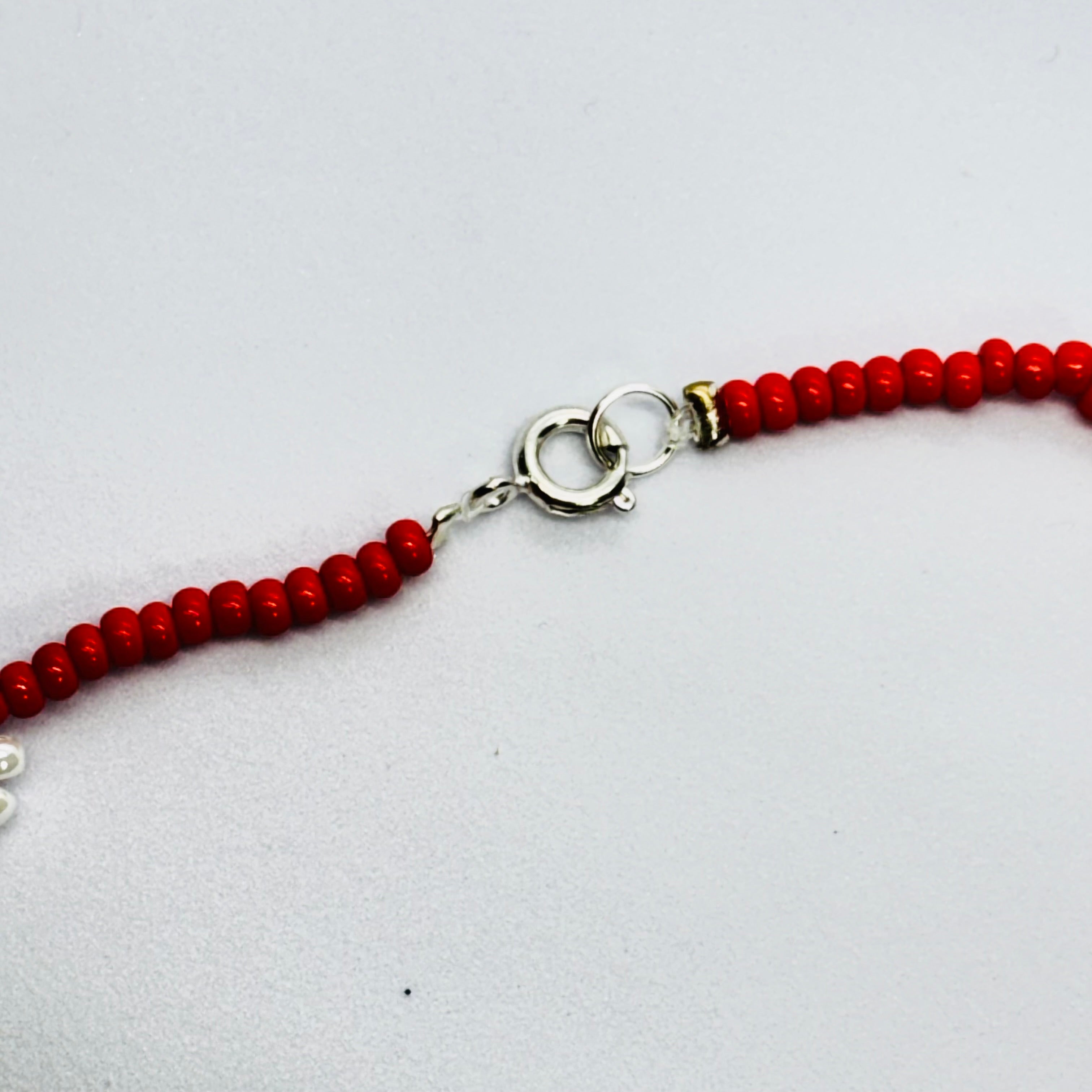 Handmade Red Floral Beaded Necklace