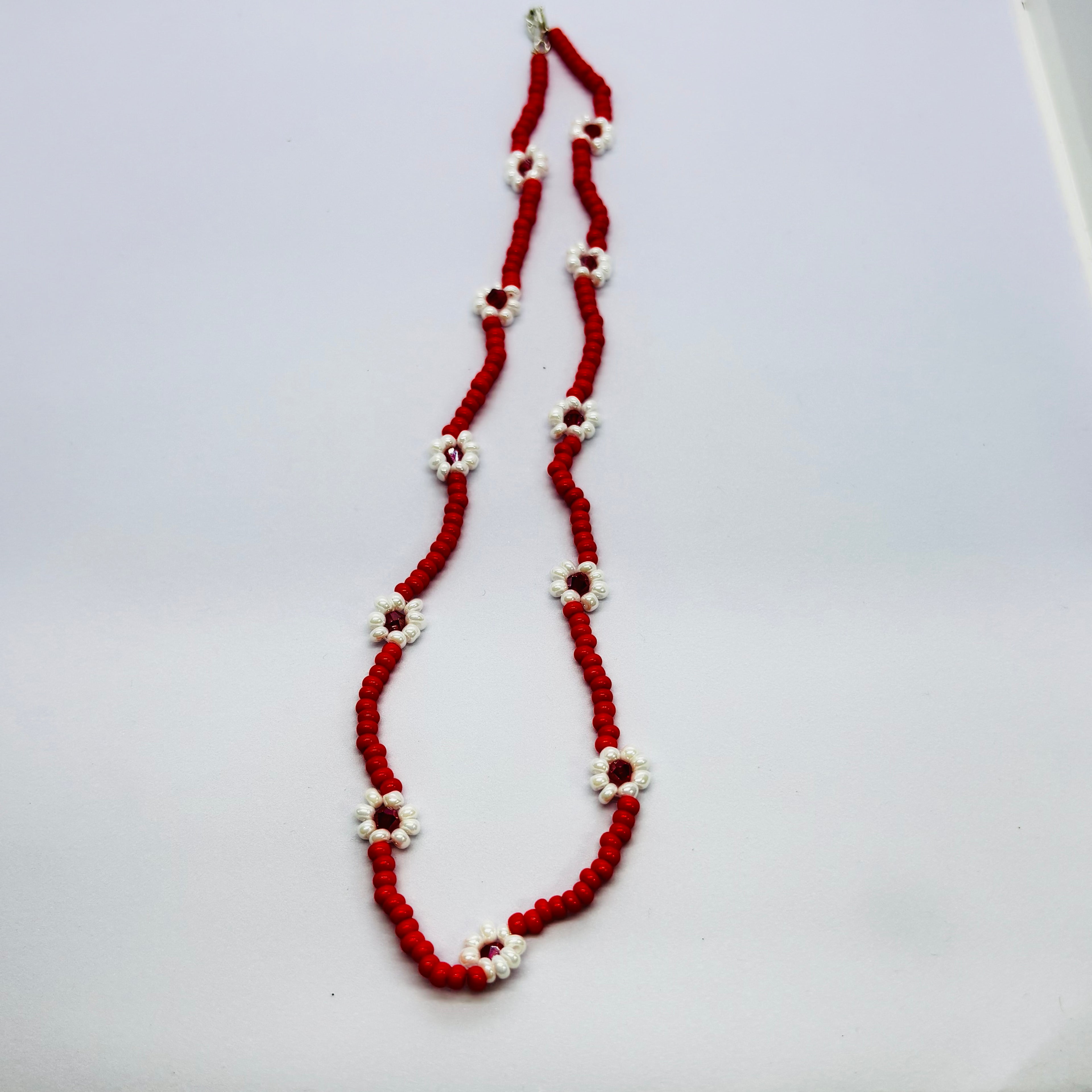 Handmade Red Floral Beaded Necklace