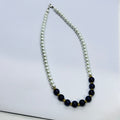Handmade White Pearl & Navy Blue Beaded Necklace for Women