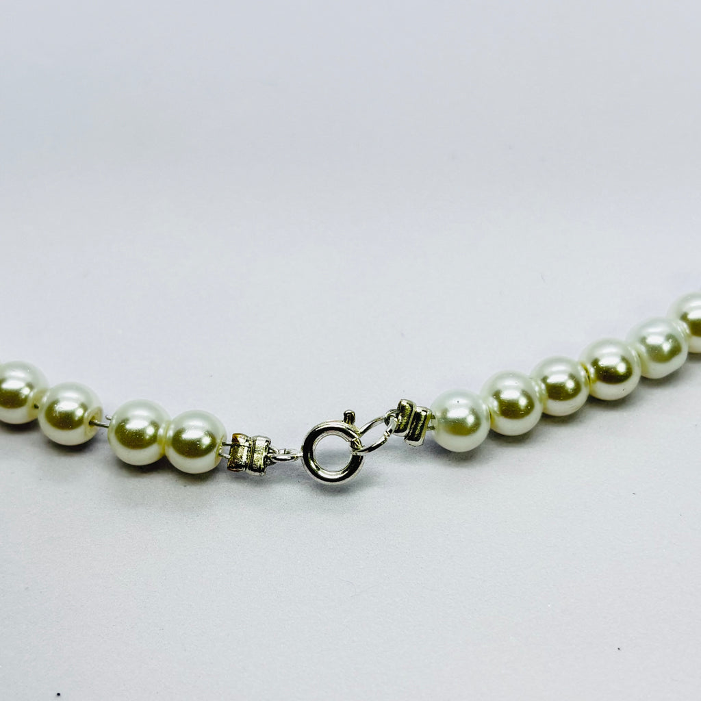 Handmade White Pearl & Navy Blue Beaded Necklace for Women
