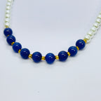 Handmade White Pearl & Navy Blue Beaded Necklace for Women