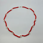 Handmade Red Floral Beaded Necklace