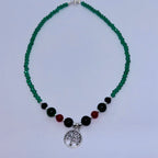 Handmade Green Beaded Tree of Life Pendant Necklace