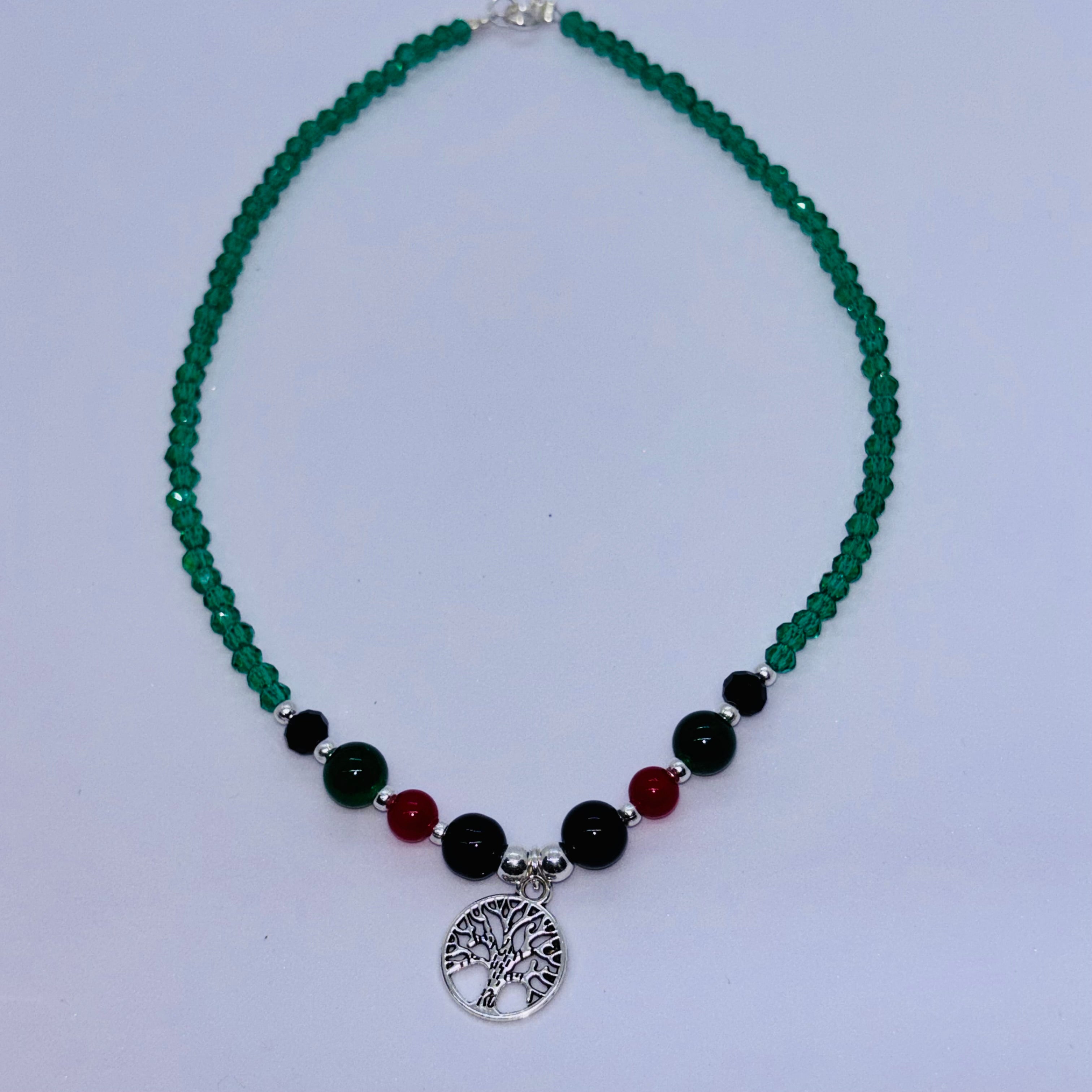 Handmade Green Beaded Tree of Life Pendant Necklace