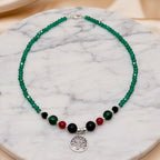 Handmade Green Beaded Tree of Life Pendant Necklace