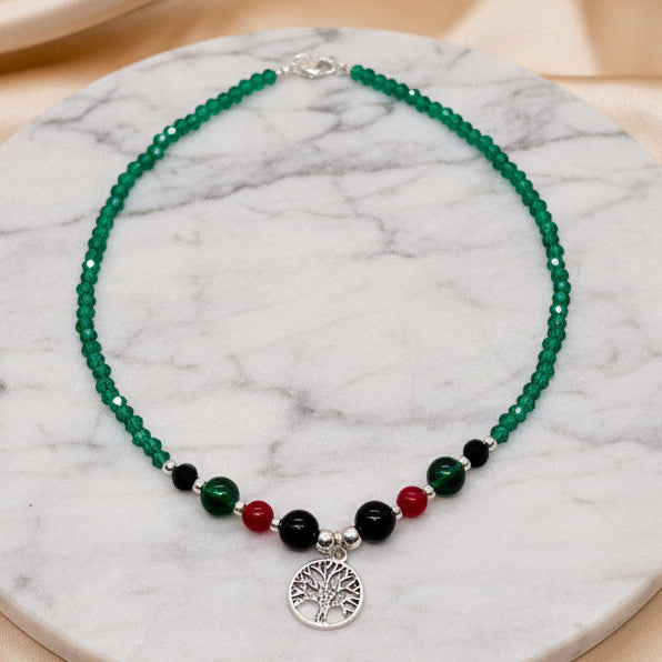 Handmade Green Beaded Tree of Life Pendant Necklace