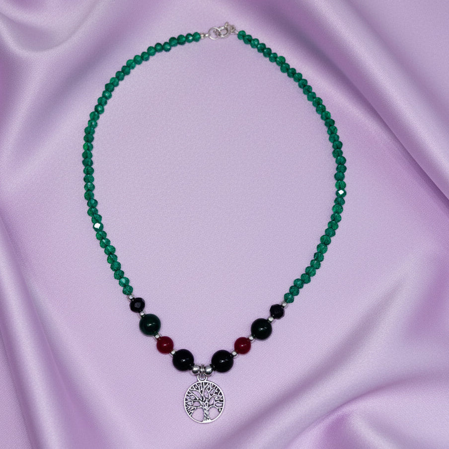 Handmade Green Beaded Tree of Life Pendant Necklace