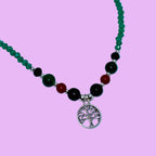 Handmade Green Beaded Tree of Life Pendant Necklace