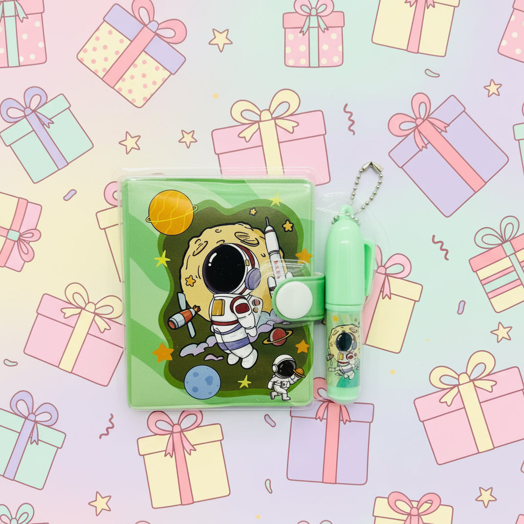 Cute Astronaut Mini Diary Notebook and Pen Set (Any 1 color)