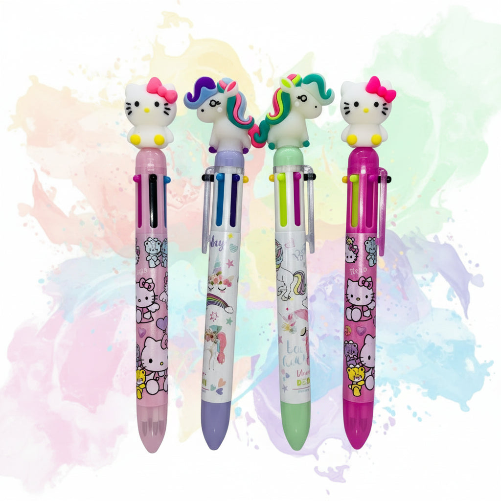 Cute Cartoon 6-in-1 Multi-Color Retractable Ballpoint Pens (Any 1)