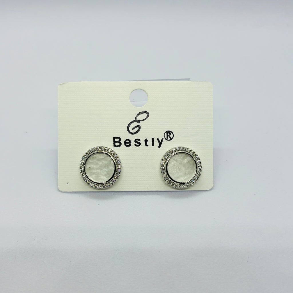 Elegant Round Mother of Pearl Style Stud Earrings