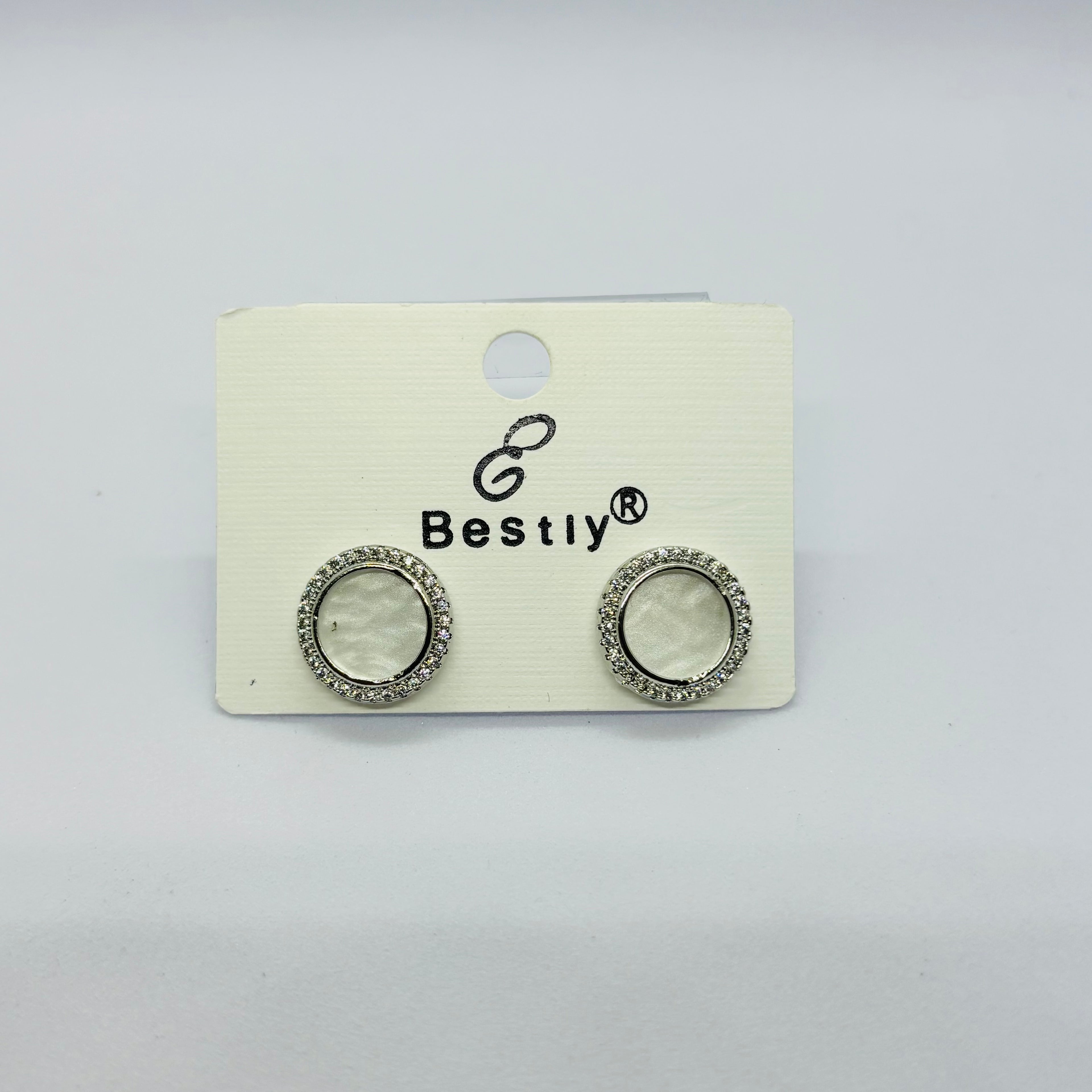 Elegant Round Mother of Pearl Style Stud Earrings