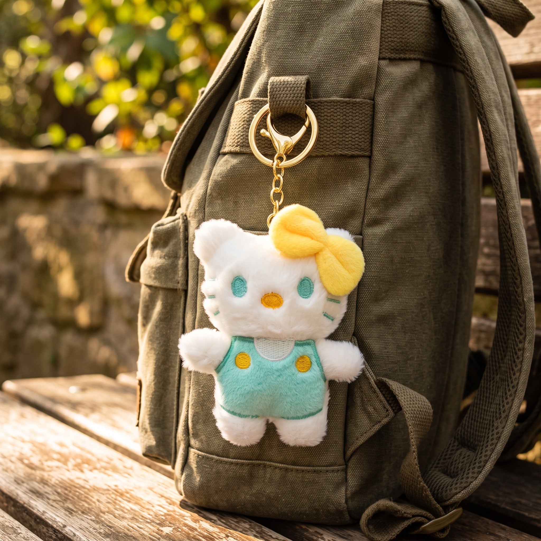 Cute Mini Cartoon Cat Plush Toy with Yellow Bow