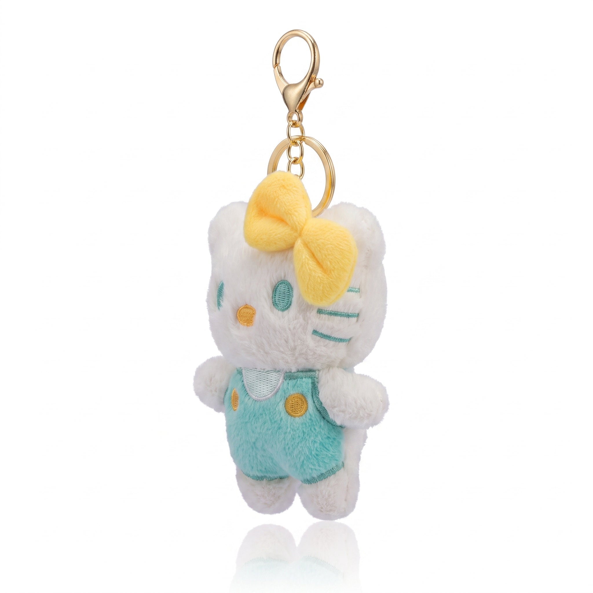Cute Mini Cartoon Cat Plush Toy with Yellow Bow