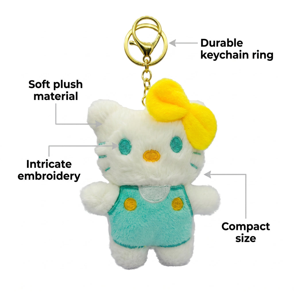 Cute Mini Cartoon Cat Plush Toy with Yellow Bow