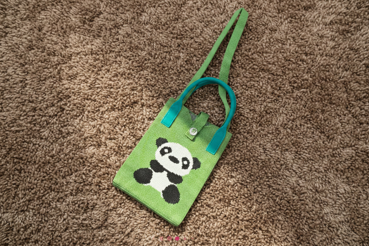 Aesthetic Green Bamboo Panda Knit Canvas Sling