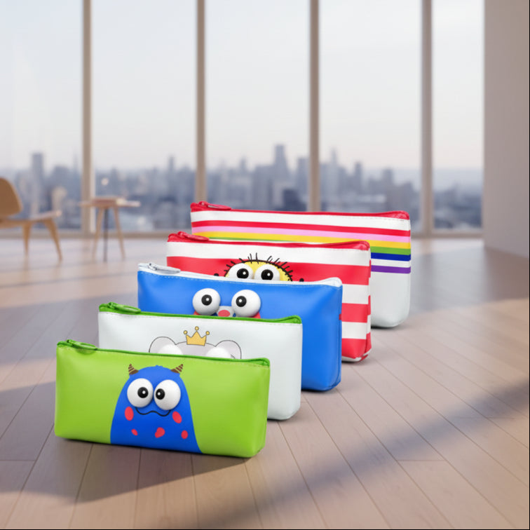 Cute Monster Canvas Pencil Case & Multi-Color Pouch Set (Any 1)
