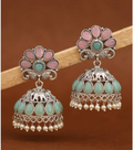 Regal Heritage Floral Peacock Jhumki Earrings