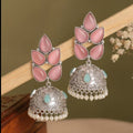Five Petal Floral Oxidized Pearl Jhumka Earrings(Pink)