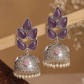 Five Petal Floral Oxidized Pearl Jhumka Earrings(Purple)