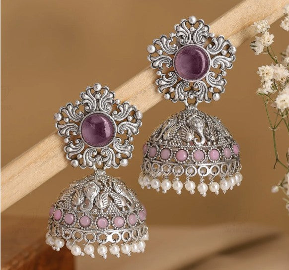 Floral Stud Elephant Jhumka Earrings with Pearl Drops