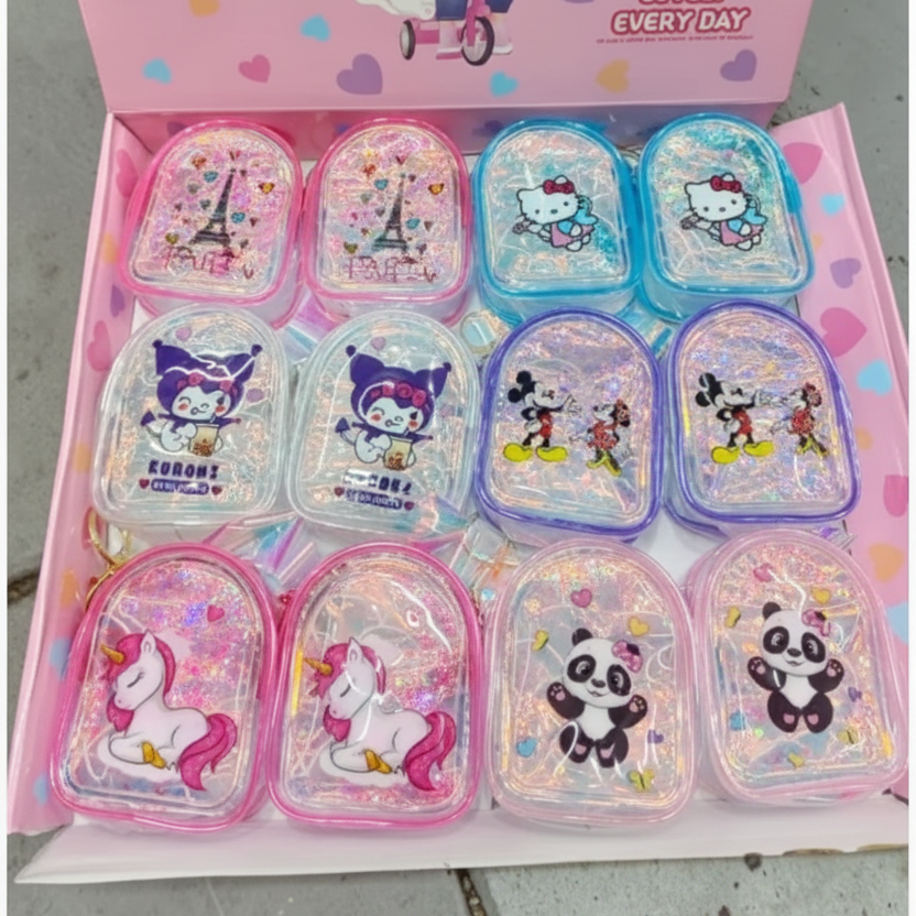 Cute Cartoon Printed Glitter Pouch Keychain (Any 1)