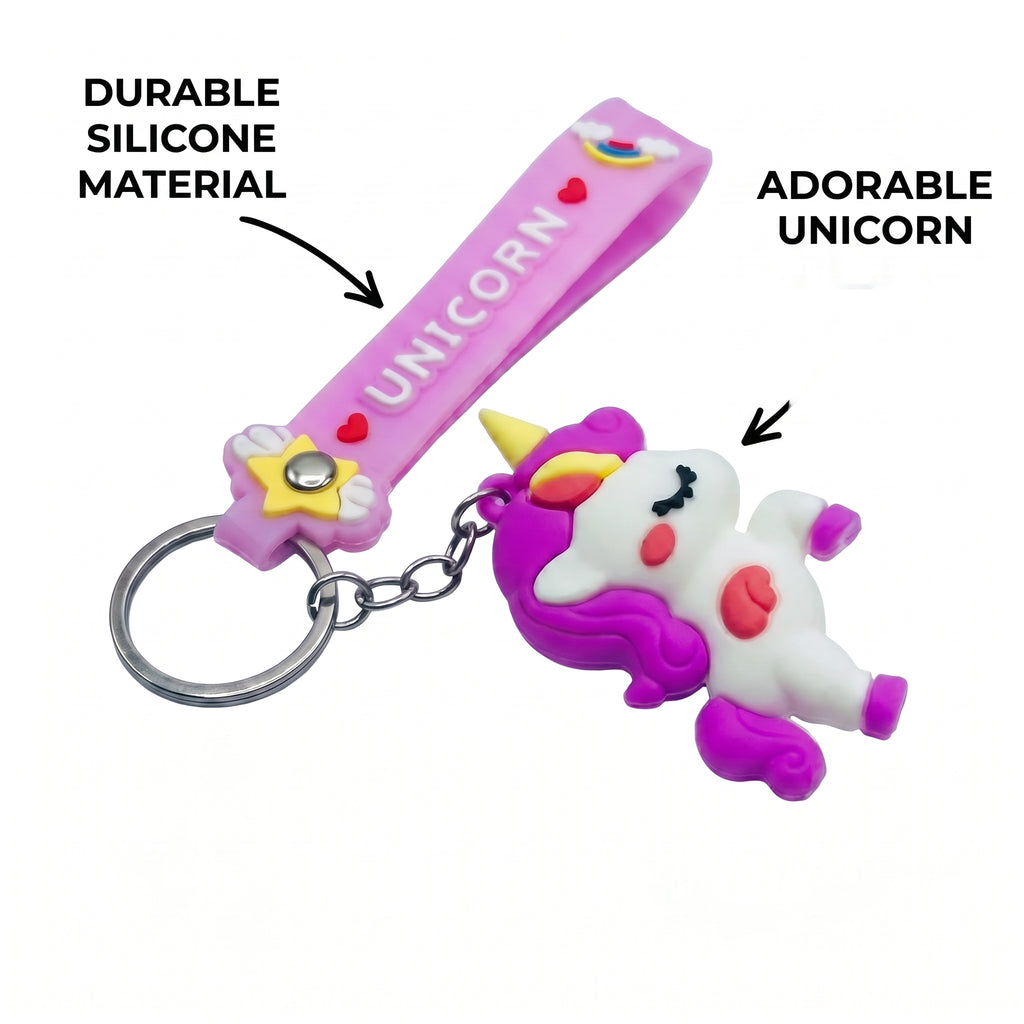 Cute Unicorn Keychain with Wrist Strap 3D Silicone Unicorn Figure Keyring