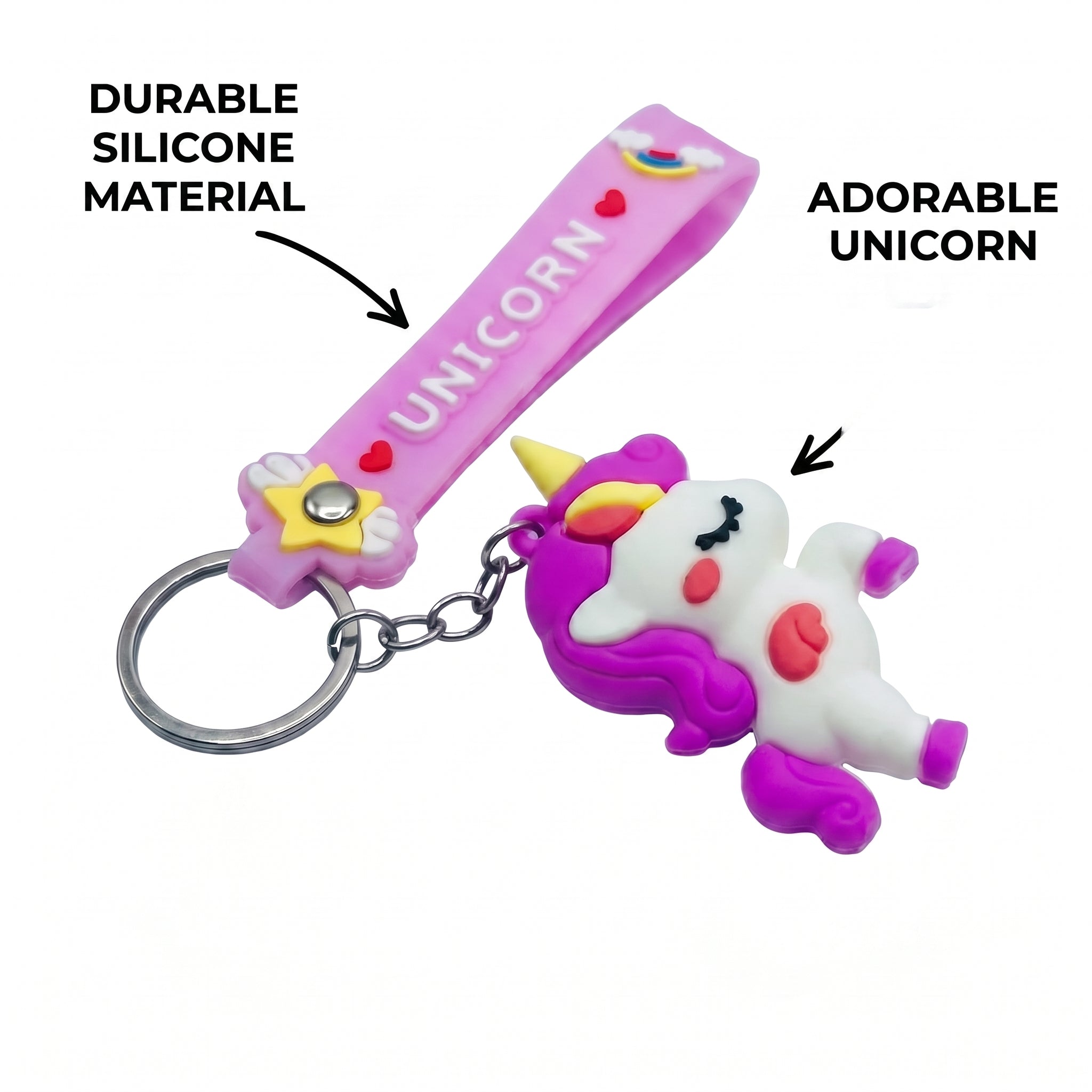 Cute Unicorn Keychain with Wrist Strap 3D Silicone Unicorn Figure Keyring